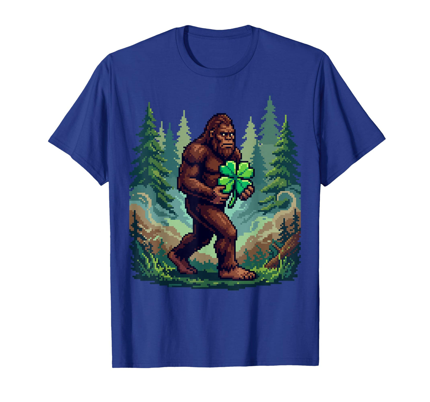 St Patricks Day Bigfoot Sasquatch Shamrock Lucky Pixel Art T-Shirt