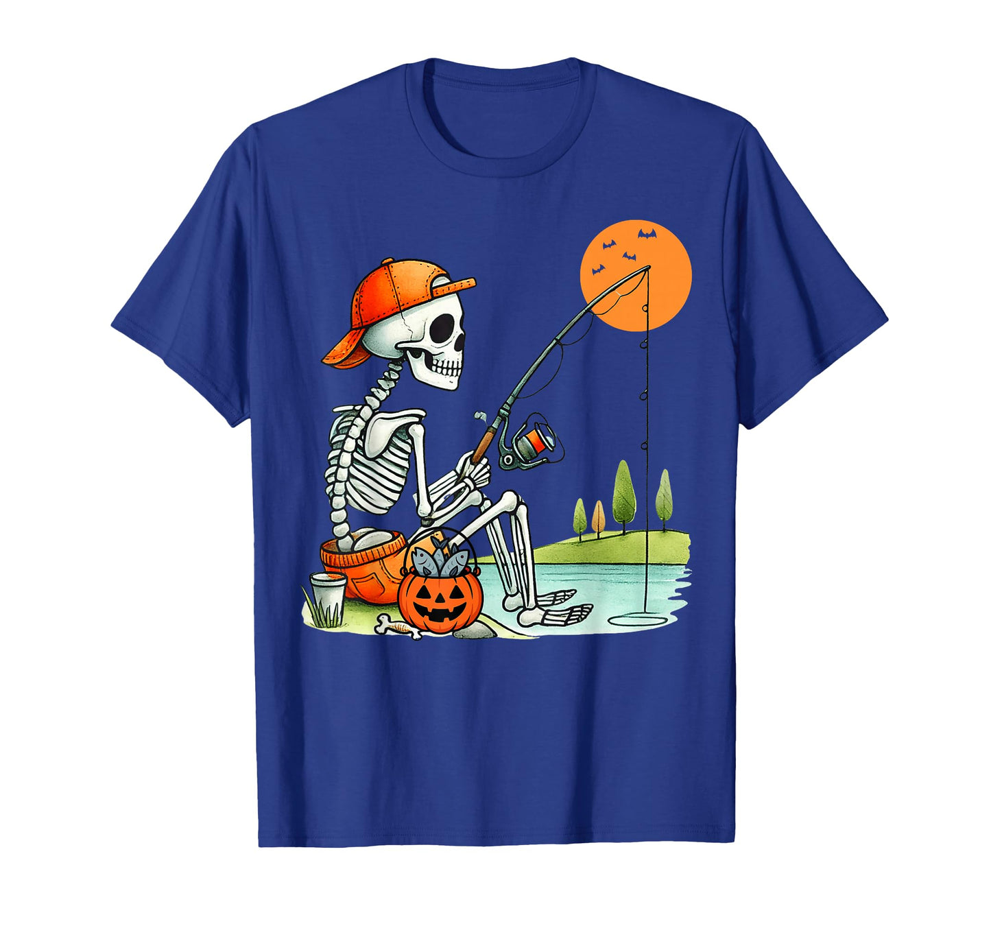 Skeleton Fishing Halloween Costume Funny Fishing Boys Kids T-Shirt