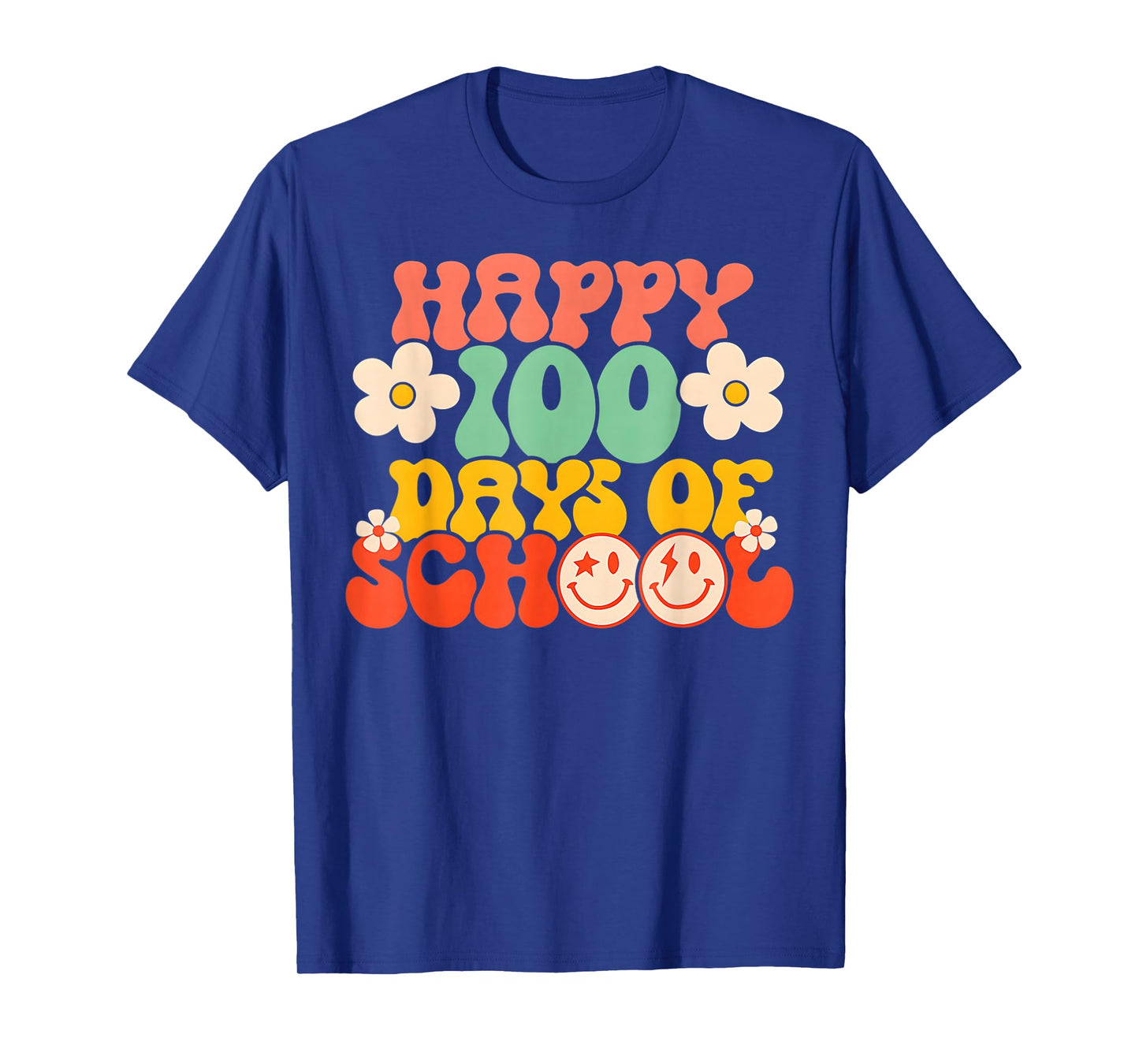 Happy 100th Day of School Teacher Kids Retro Groovy 100 Days T-Shirt