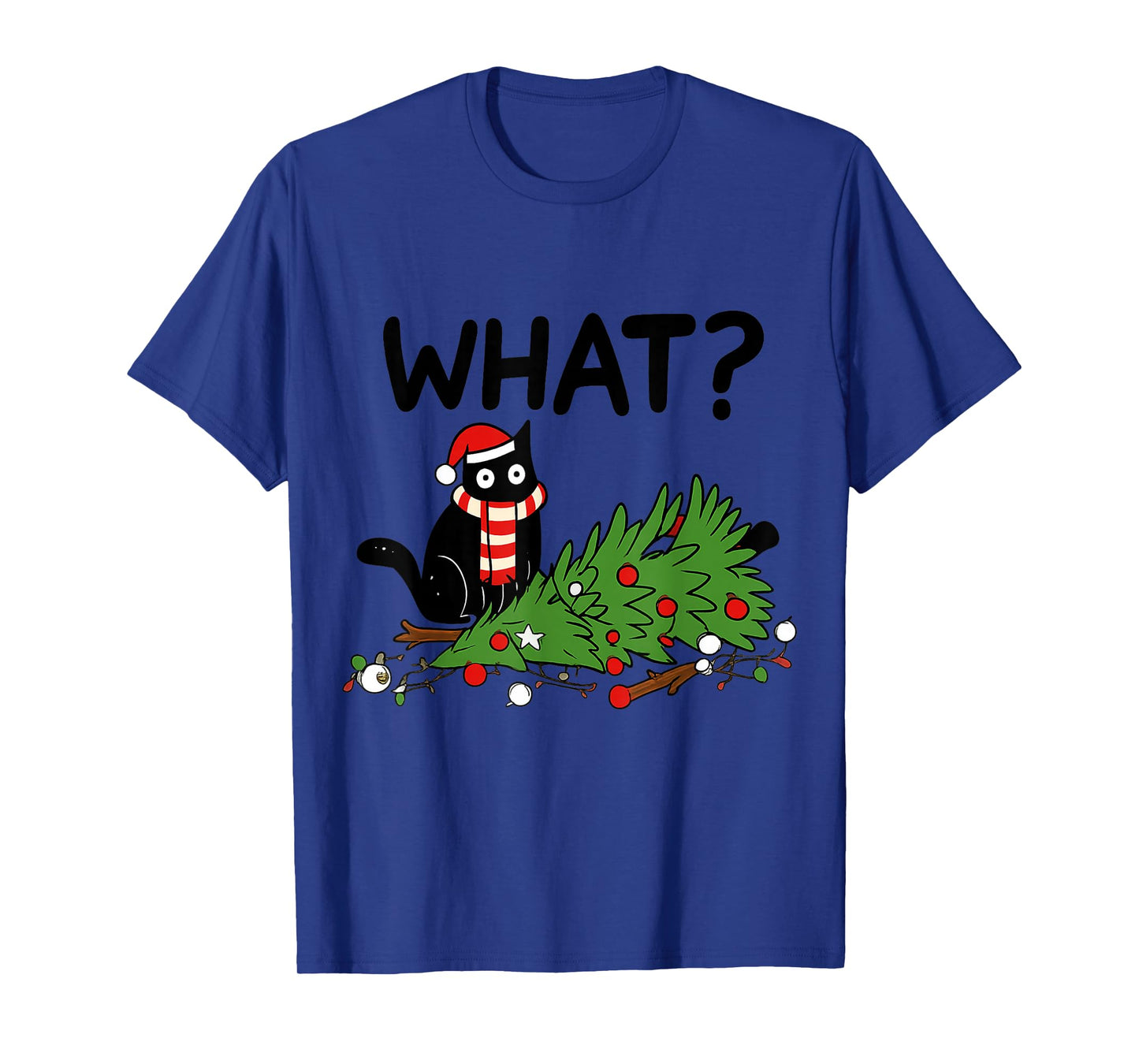 Funny Black Cat Pushing Christmas Tree Gift T-Shirt