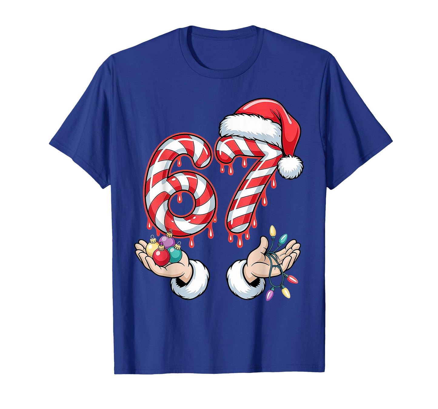 Funny Six Seven 67 Christmas Candy Cane Festive Holiday Fun T-Shirt