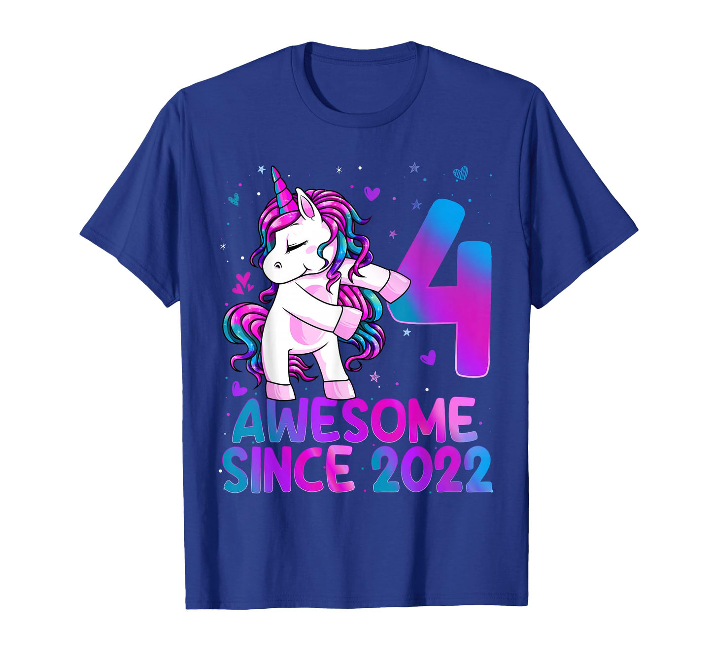 4 Year Old Girl Awesome Since 2022 Unicorn 4th Birthday Girl T-Shirt
