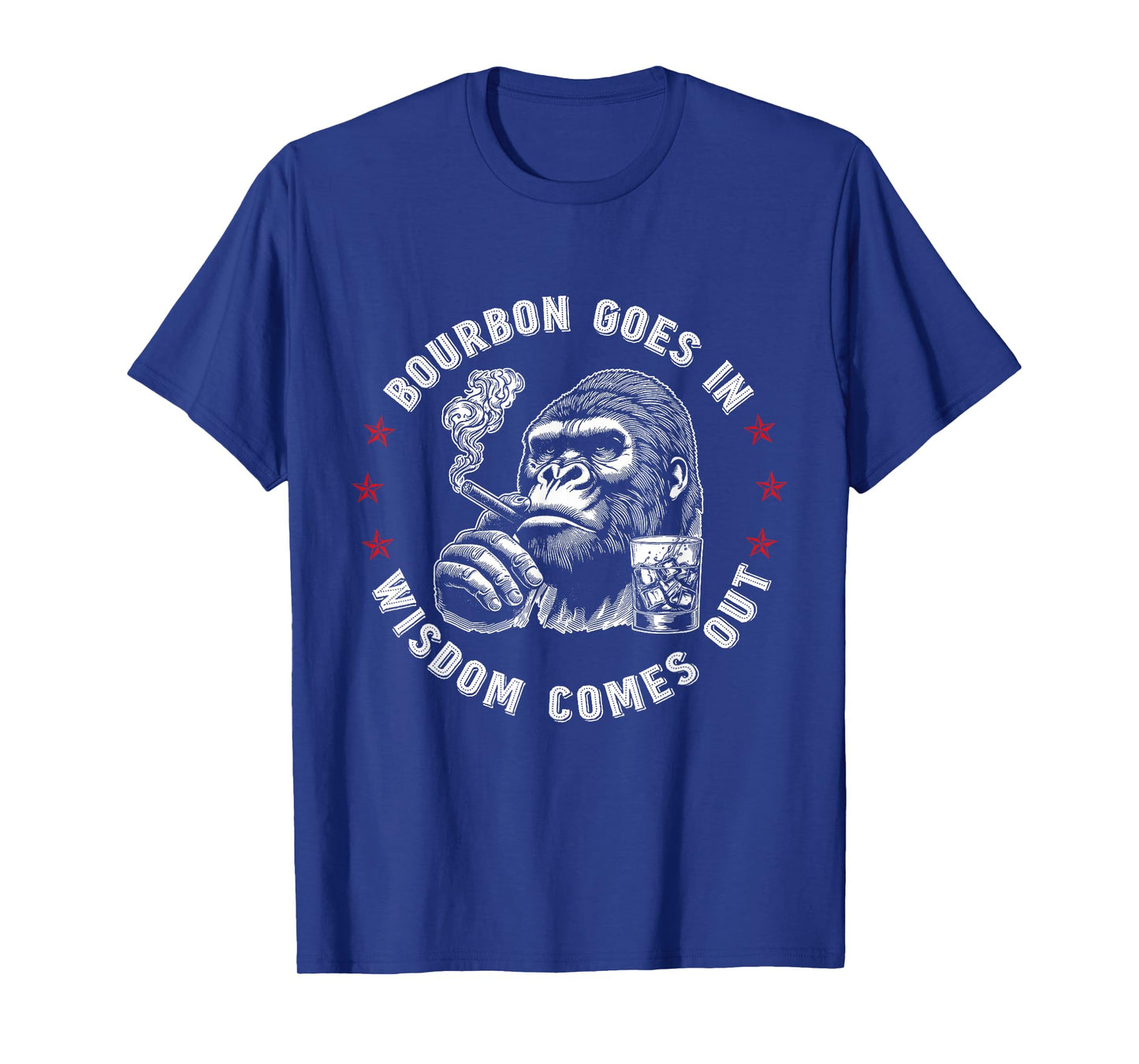 Bourbon Goes in Wisdom Comes Out Funny Monkey Whiskey Lovers T-Shirt