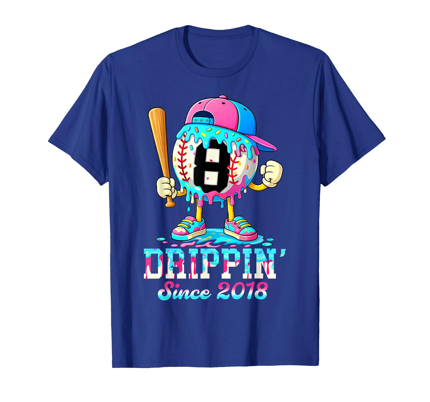 Baseball 8 Years Old Since 2018 Ice Cream 8th Birthday Boys T-Shirt