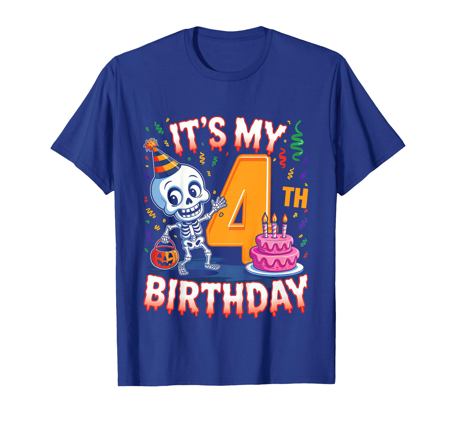 Kids Boo It's My 4th Birthday Halloween Skeleton 4 Years Old T-Shirt
