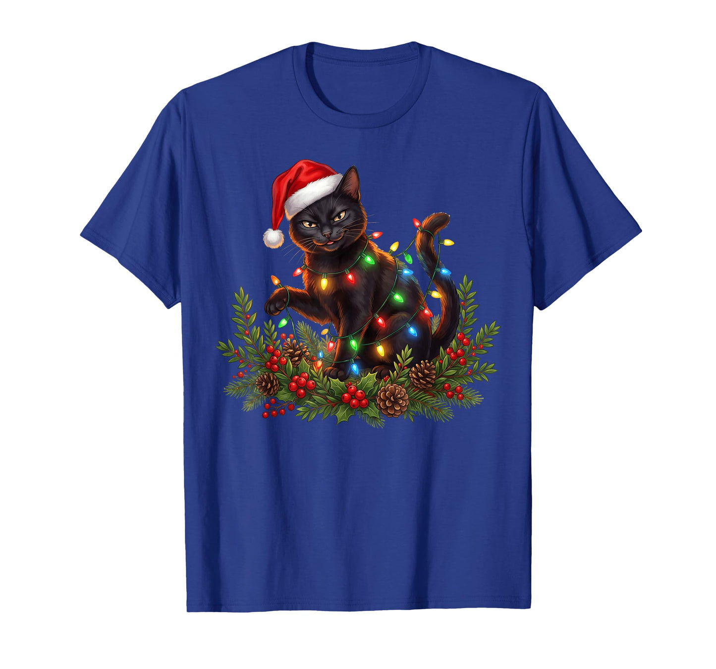 Black Cat Christmas Santa Hat Funny Meowy Cats Women Men T-Shirt