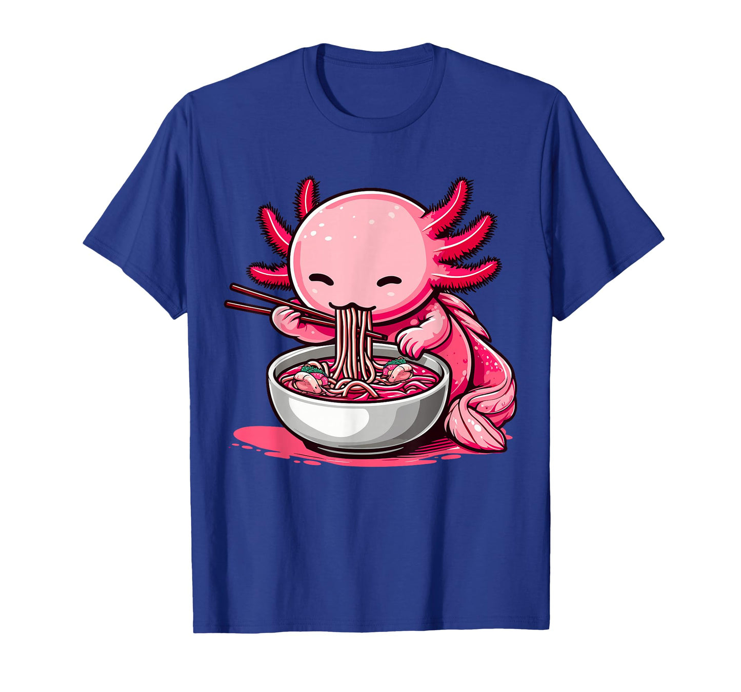 Funny Axolotl Noodle Gifts Anime Kawaii Axolotl Eating Ramen Noodles Unisex Kids Teen Adult T-Shirt Black Small