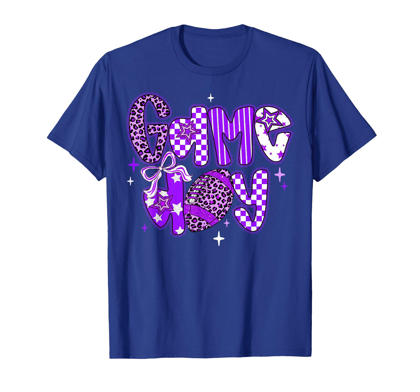 Game Day Football Girly Lace Bow Team Spirit Girls Purple T-Shirt