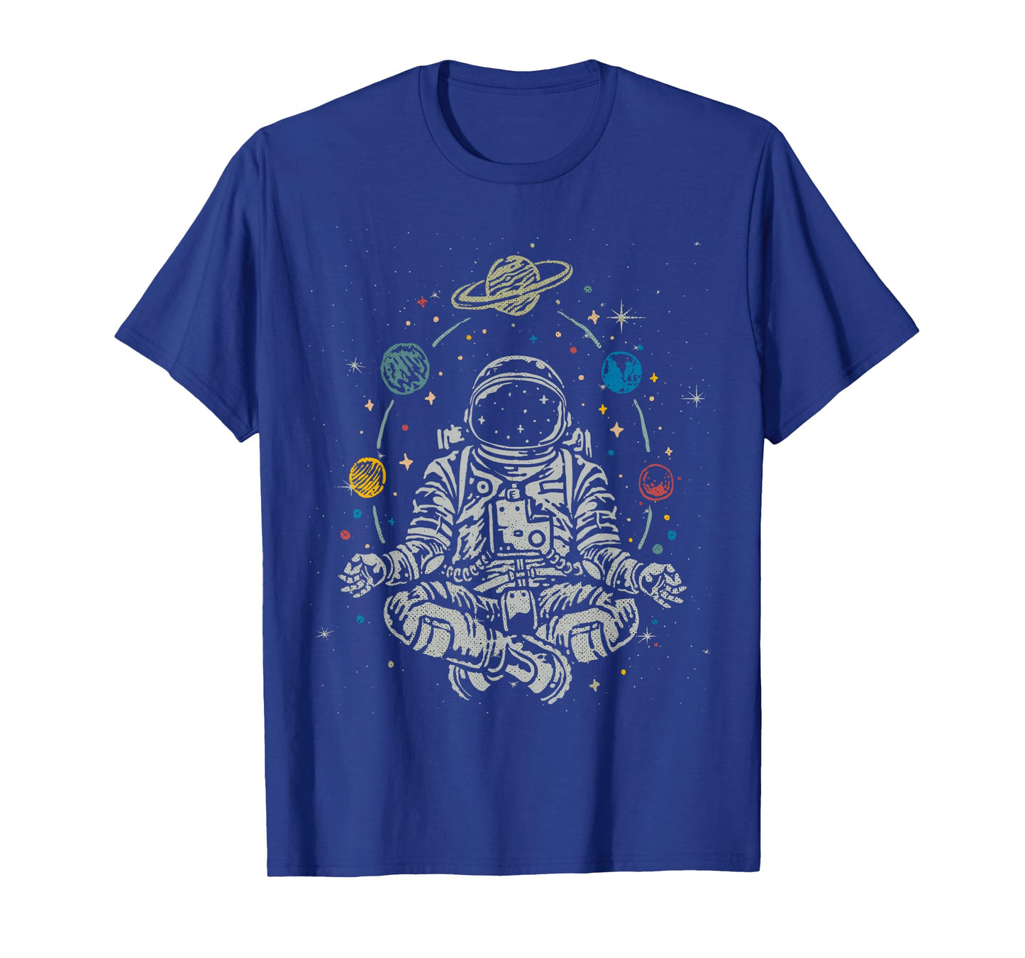Vintage Lotus Meditating Astronaut Zen Yoga Planets Universe T-Shirt