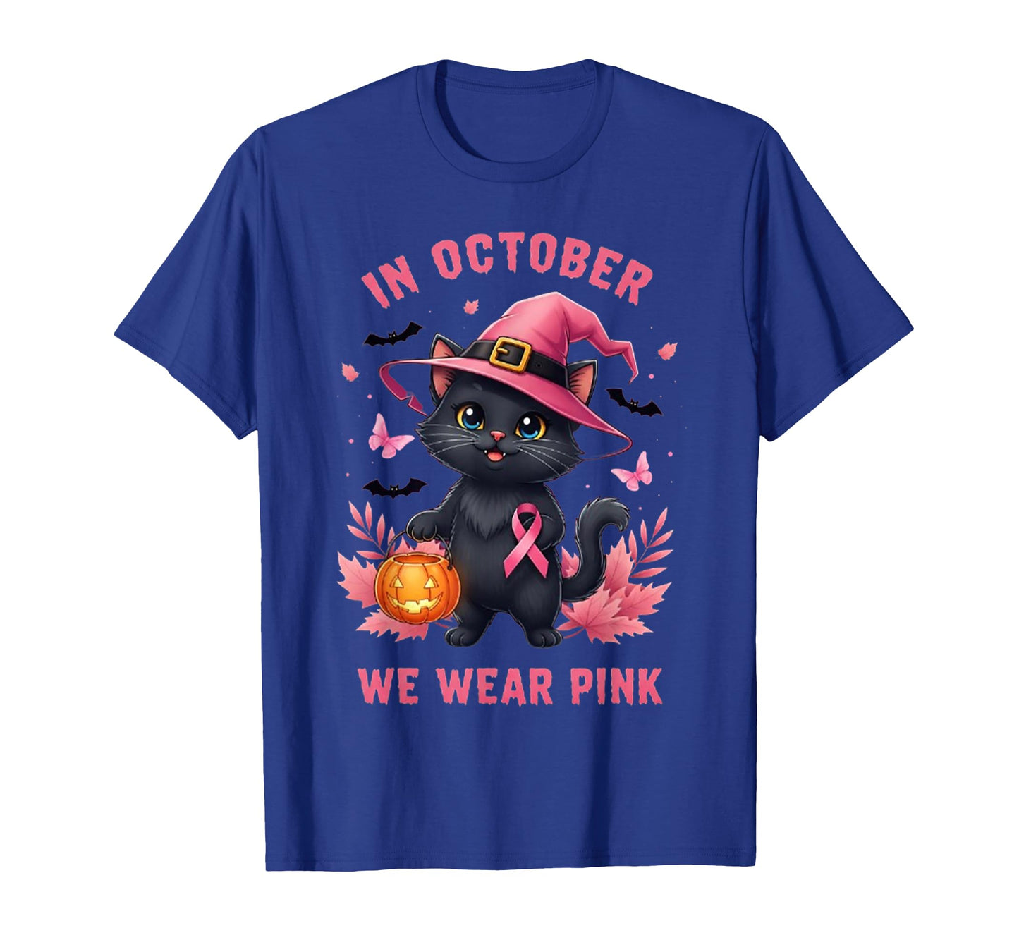 Fun Cat Pink Ribbon in October We Wear Pink Breast Cancer T-Shirt