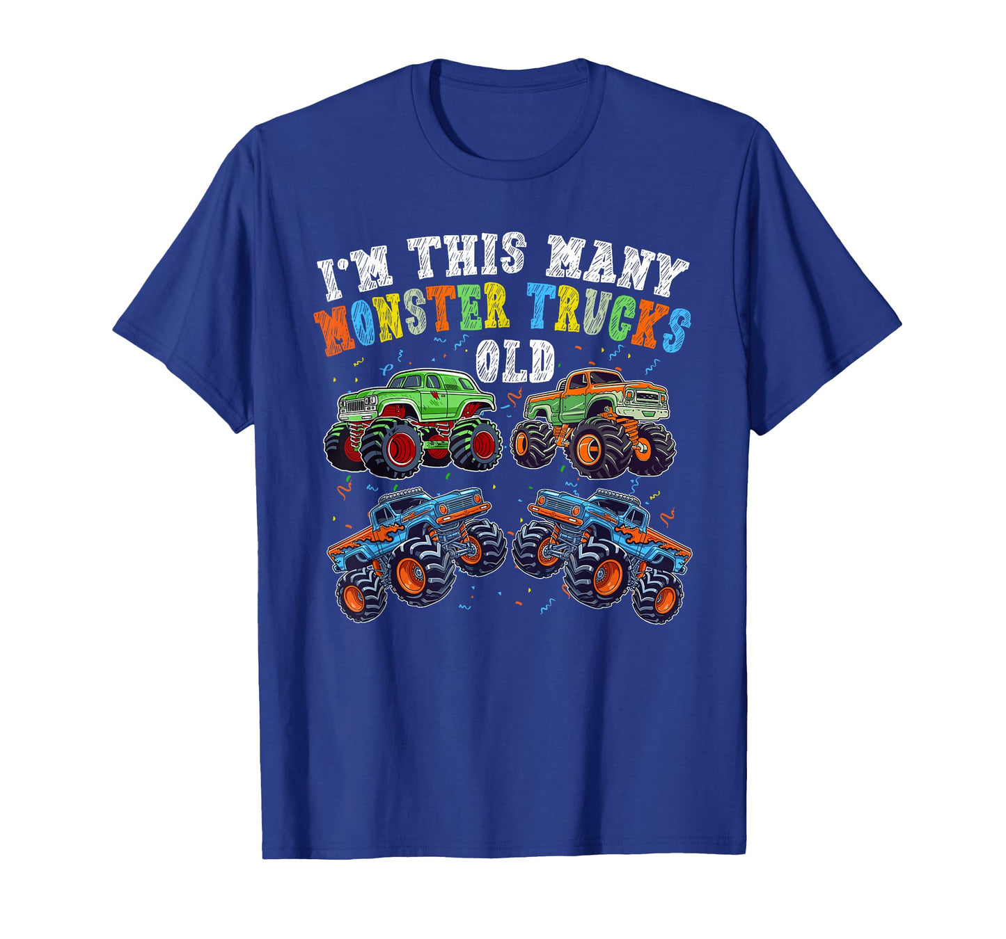 4th Birthday 4 Years Old - I'm This Many Monster Trucks Old T-Shirt