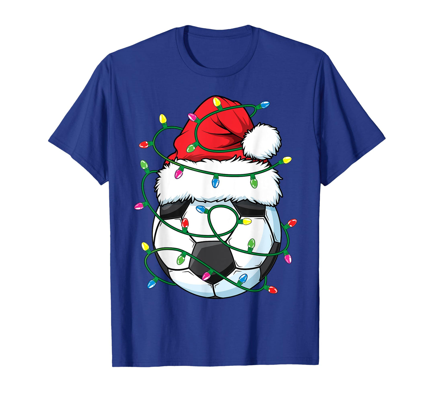 Funny Christmas Soccer Ball Santa Hat Xmas Lights Girls Boys T-Shirt