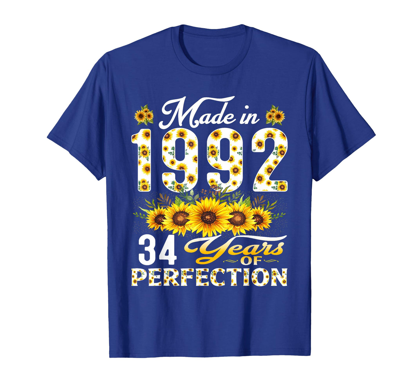 34 Year Old Made in 1992 Sunflower 34th Birthday Women T-Shirt
