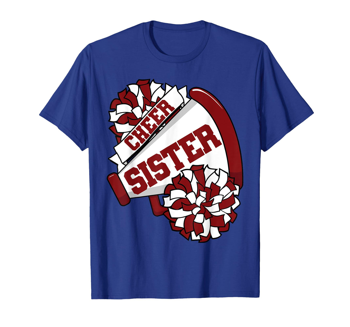 Cheer Sister with Megaphone and Pom Poms Maroon T-Shirt