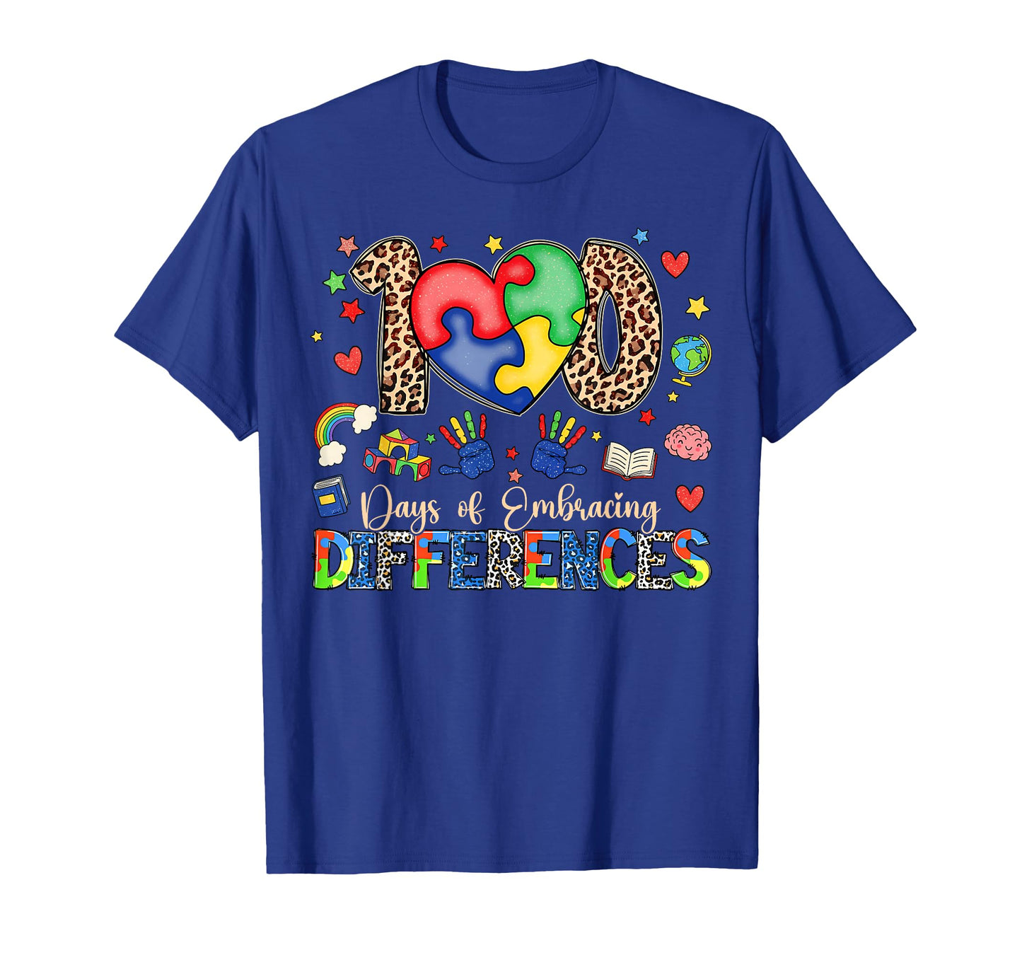 100 Days of School Embracing Differences Autism Support Kids T-Shirt