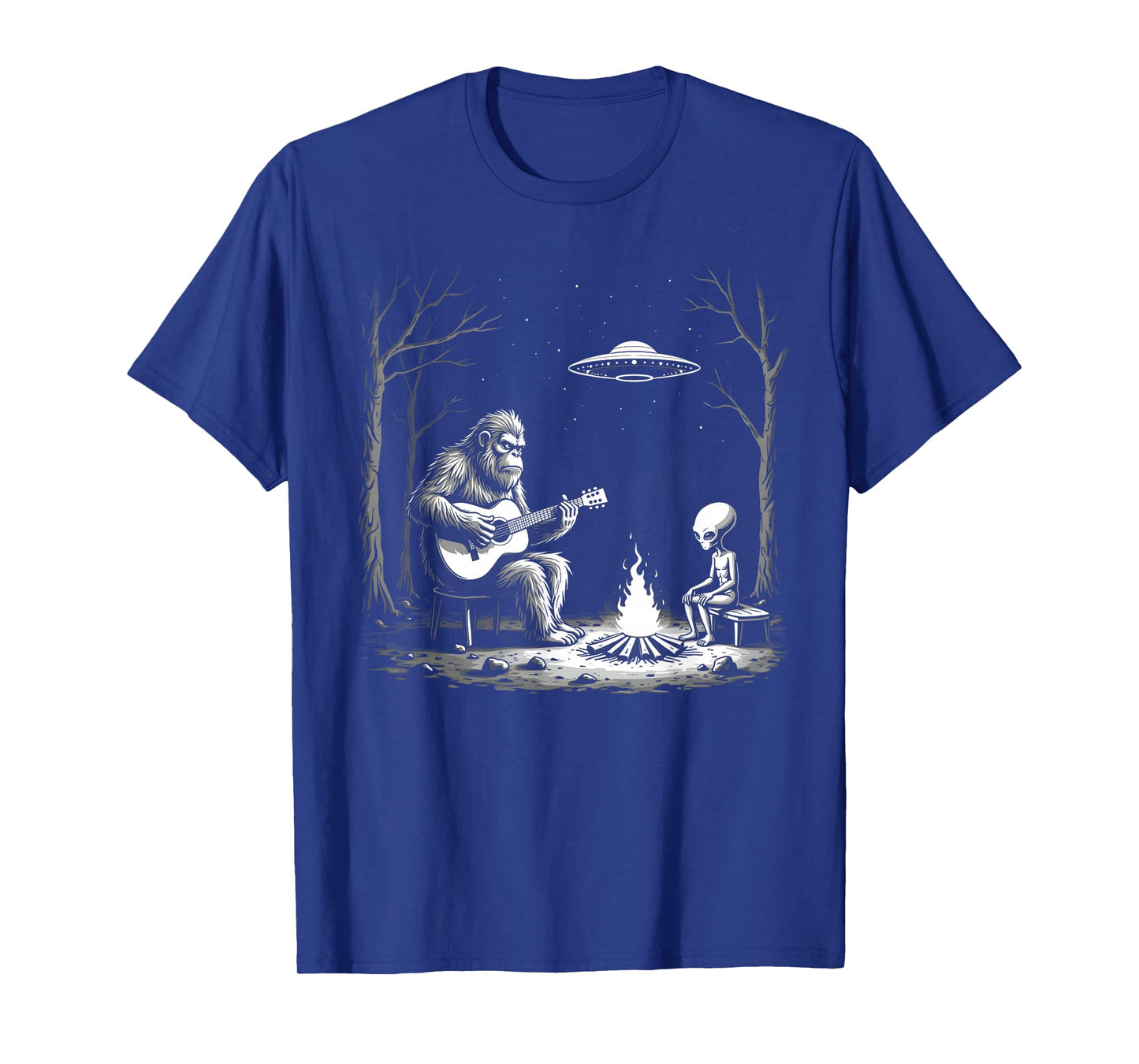 Bigfoot Guitar Tee Campfire Alien Ufo Camping Sasquatch T-Shirt