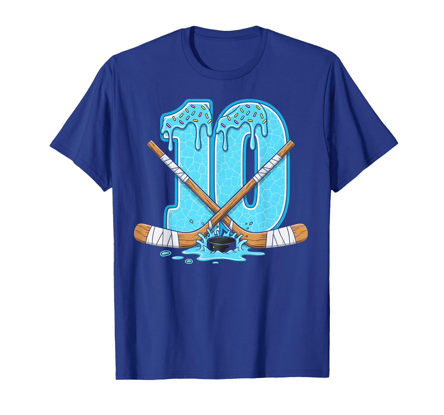 10 Year Old Hockey Ice Cream Drip Youth 10th Birthday Boys T-Shirt