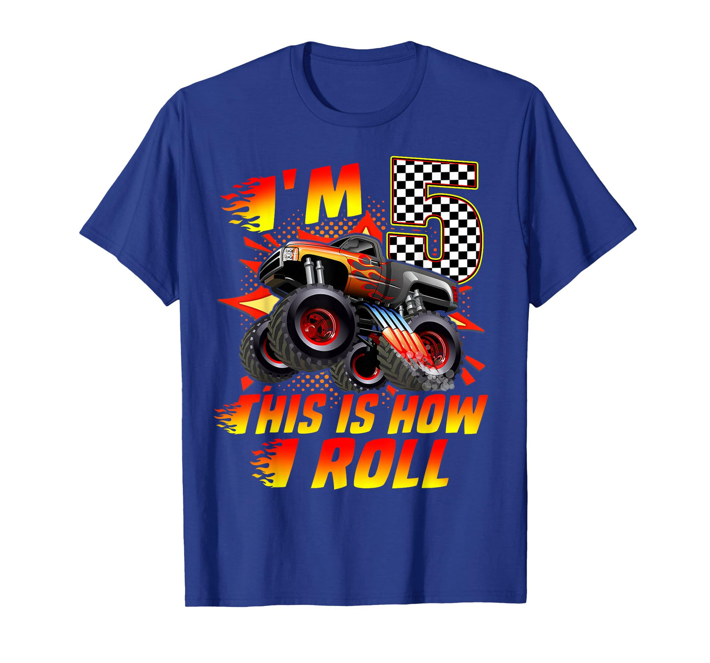 I'm 5 This Is How I Roll Monster Truck Car 5th Birthday Boys T-Shirt