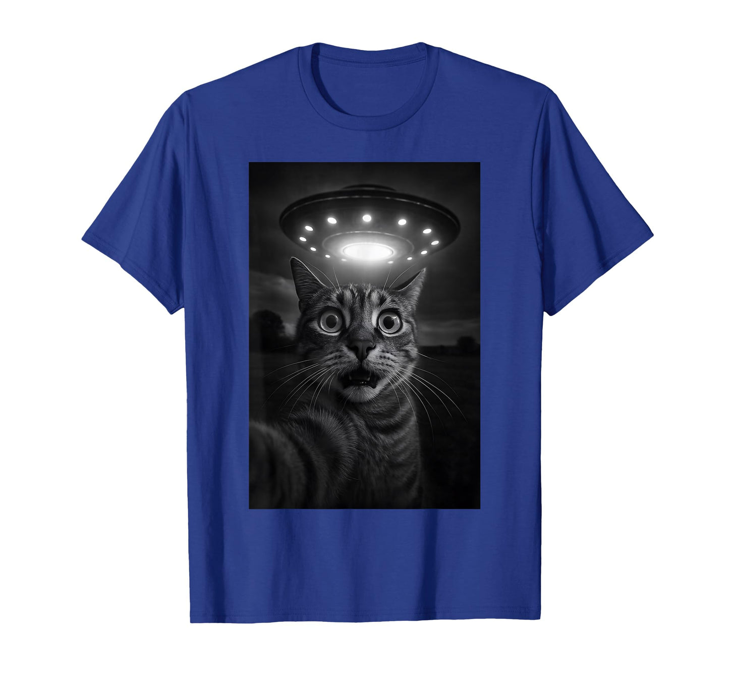 Shocked Cat Selfie Alien UFO Encounter for Teens Boys Girls T-Shirt
