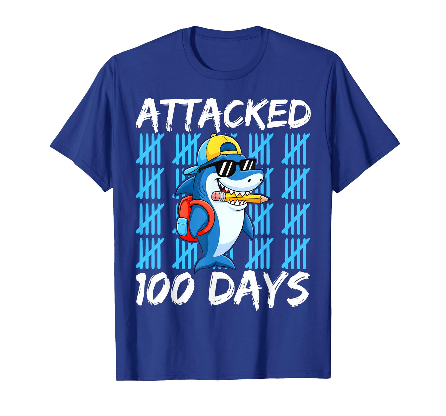 100th Day of School Attacked Shark Funny 100 Days Kids Boys T-Shirt