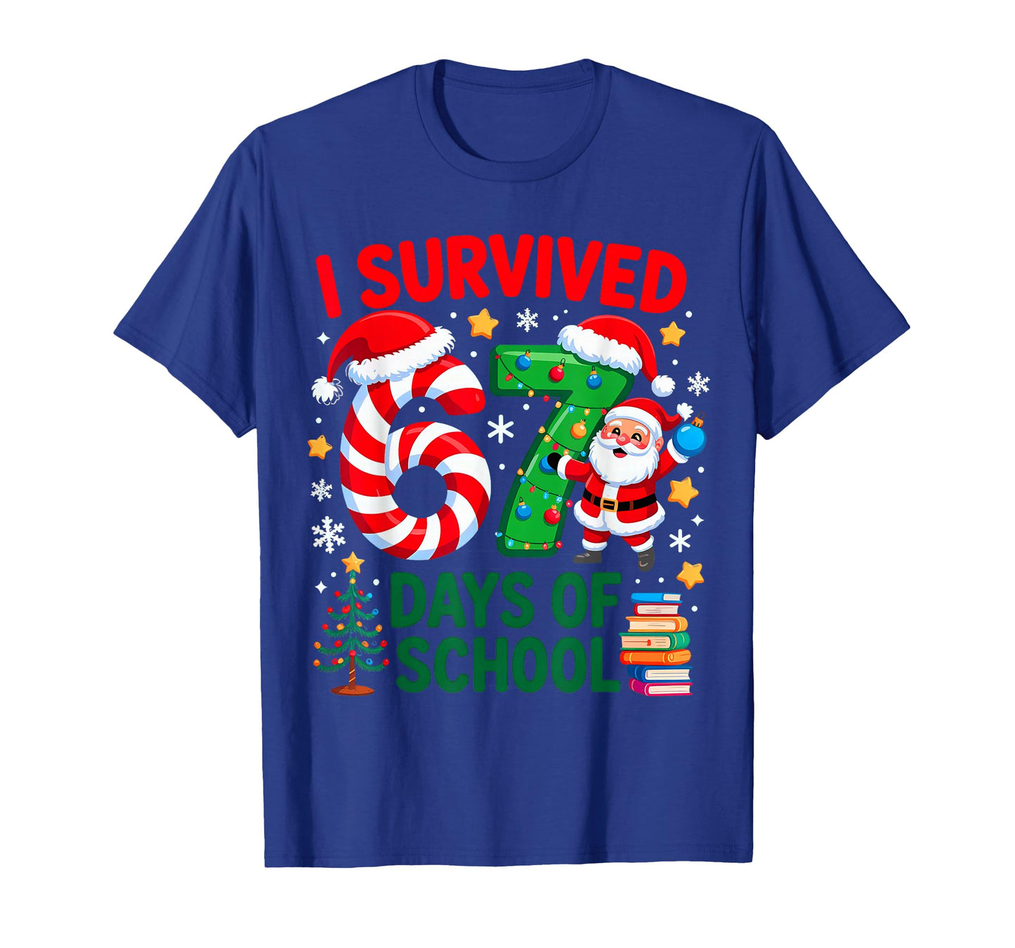 I Survived 67 Days of School Christmas Candy Cane Six Seven T-Shirt