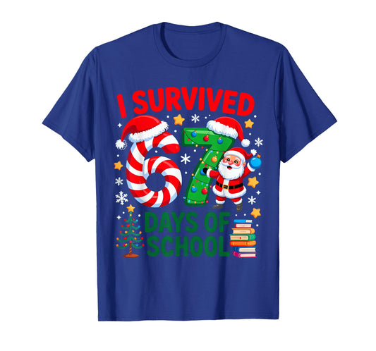 I Survived 67 Days of School Christmas Candy Cane Six Seven T-Shirt