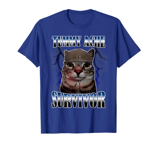 Funny Saying Cats Tummy Ache Survivor Cat Meme T-Shirt