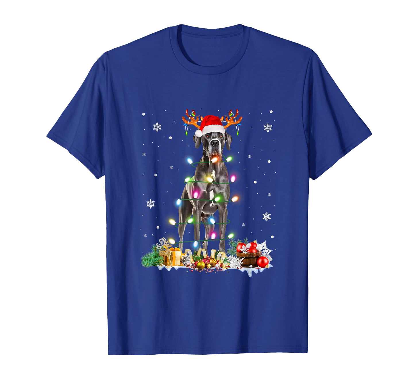 Great Dane Christmas Santa Hat Fairy Lights Pajama Dog Lover Men Women Kids T-Shirt