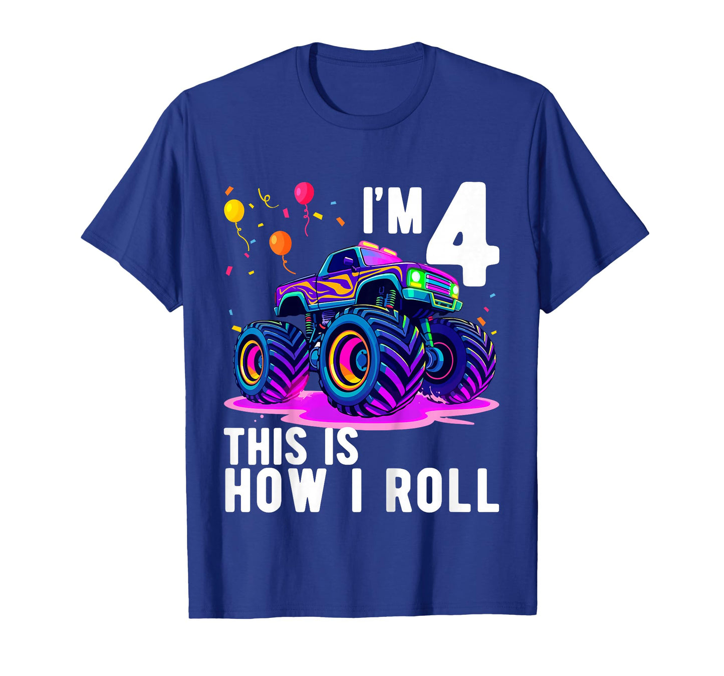 Kids Birthday Monster Truck 4 Year Old Boy 4th Birthday Party T-Shirt
