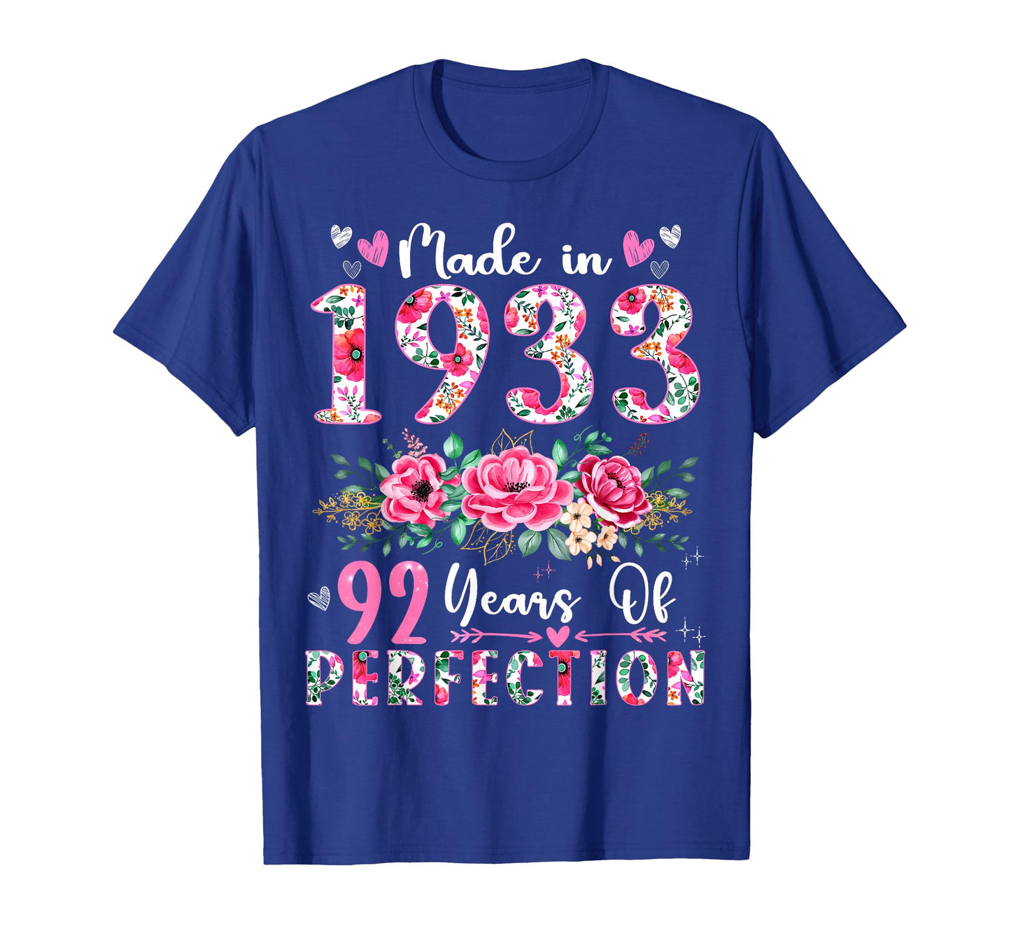 92 Year Old Made In 1933 Floral 92th Birthday Women T-Shirt