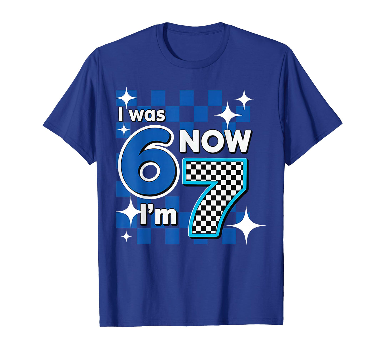 Blue Checkered I was 6 Now I'm 7 Birthday T-Shirt