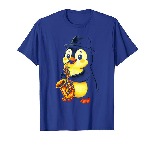 Cartoon Penguin - Musician Playing Saxophone T-Shirt