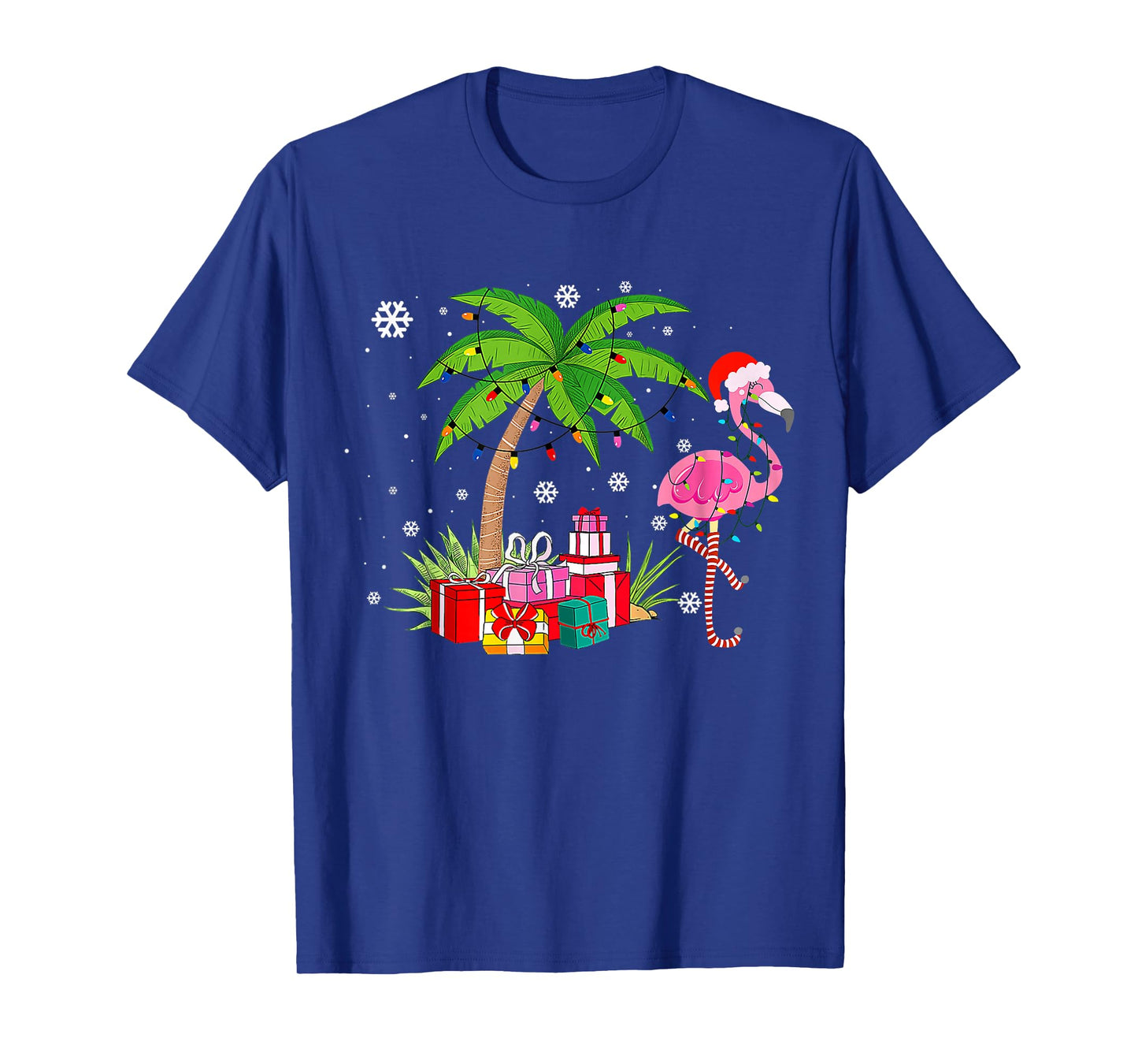Pink Flamingo Christmas Palm Tree Tropical Xmas Funny T-Shirt