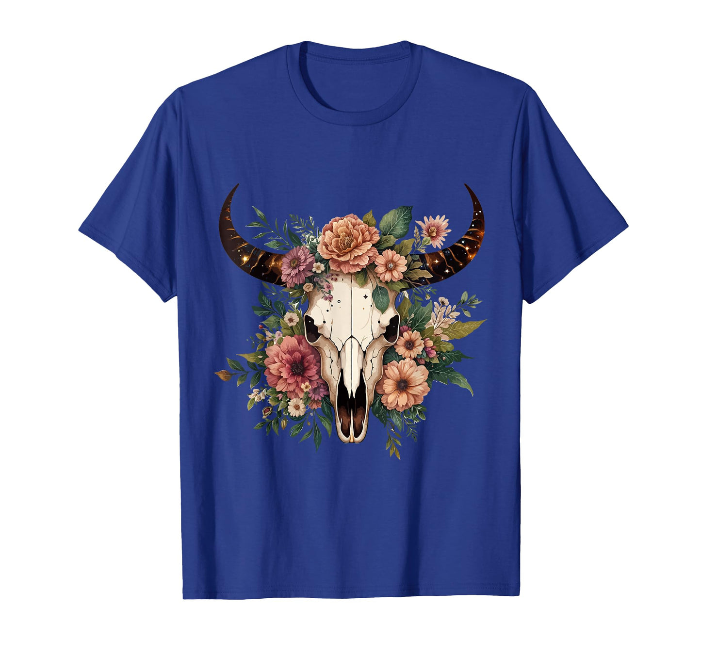 Boho Cow Bull Skull Flowers Wild west Western Cowgirl Texans T-Shirt