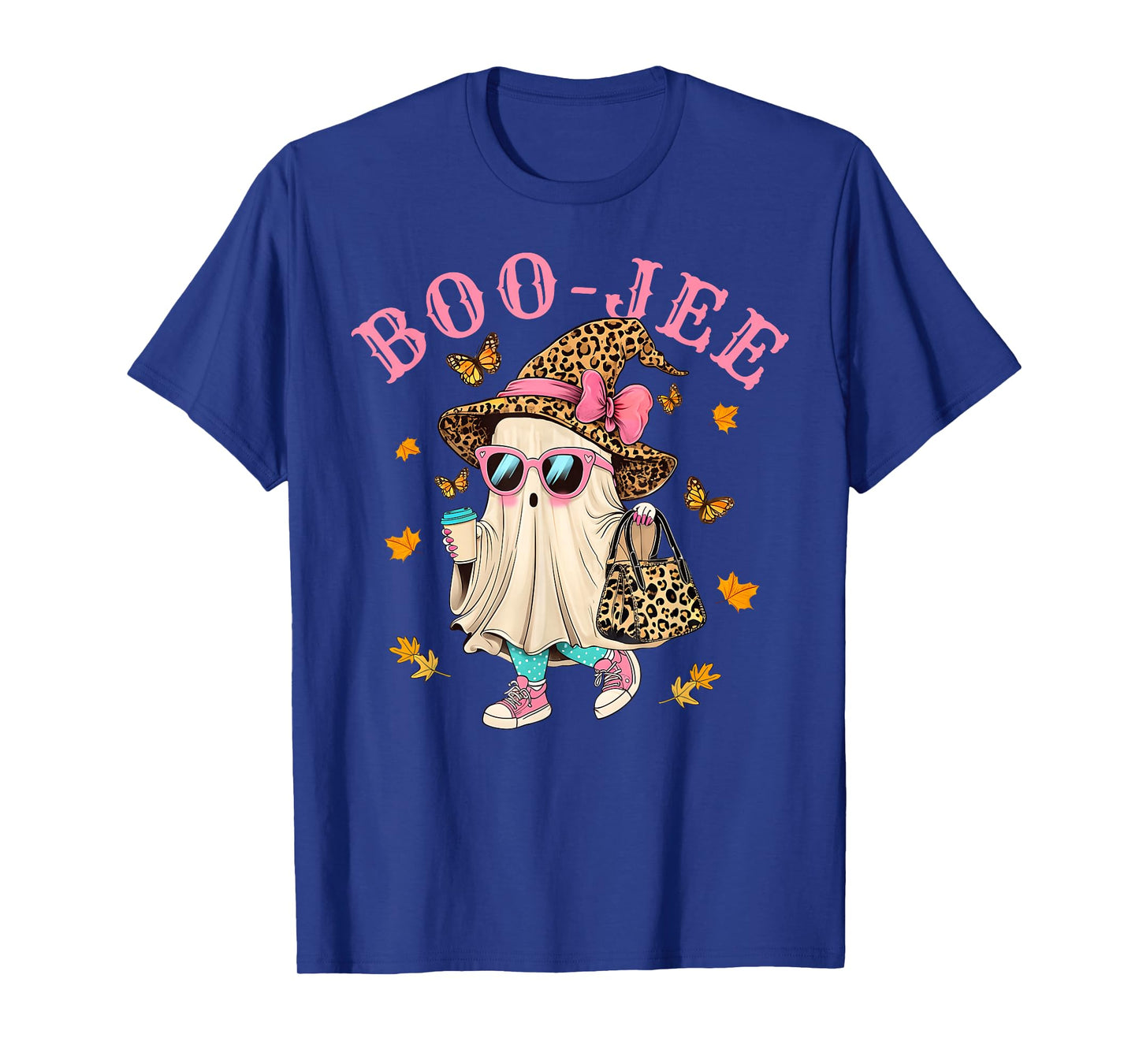Cute Boo Jee Leopard Ghost Halloween Coffee Women Girl T-Shirt