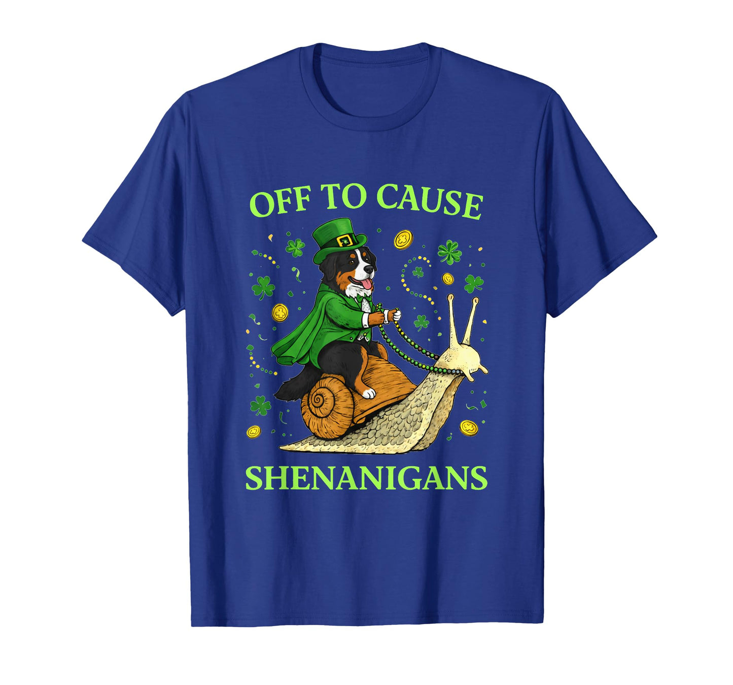 St Patricks Day Bernese Mountain Dog Riding Snail Shenanigan T-Shirt