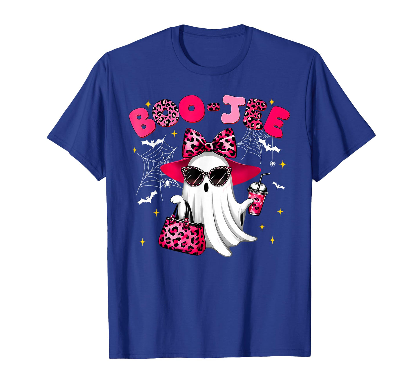 Cute Boo JEE Ghost Halloween Pink Leopard Bow Ghost T-Shirt