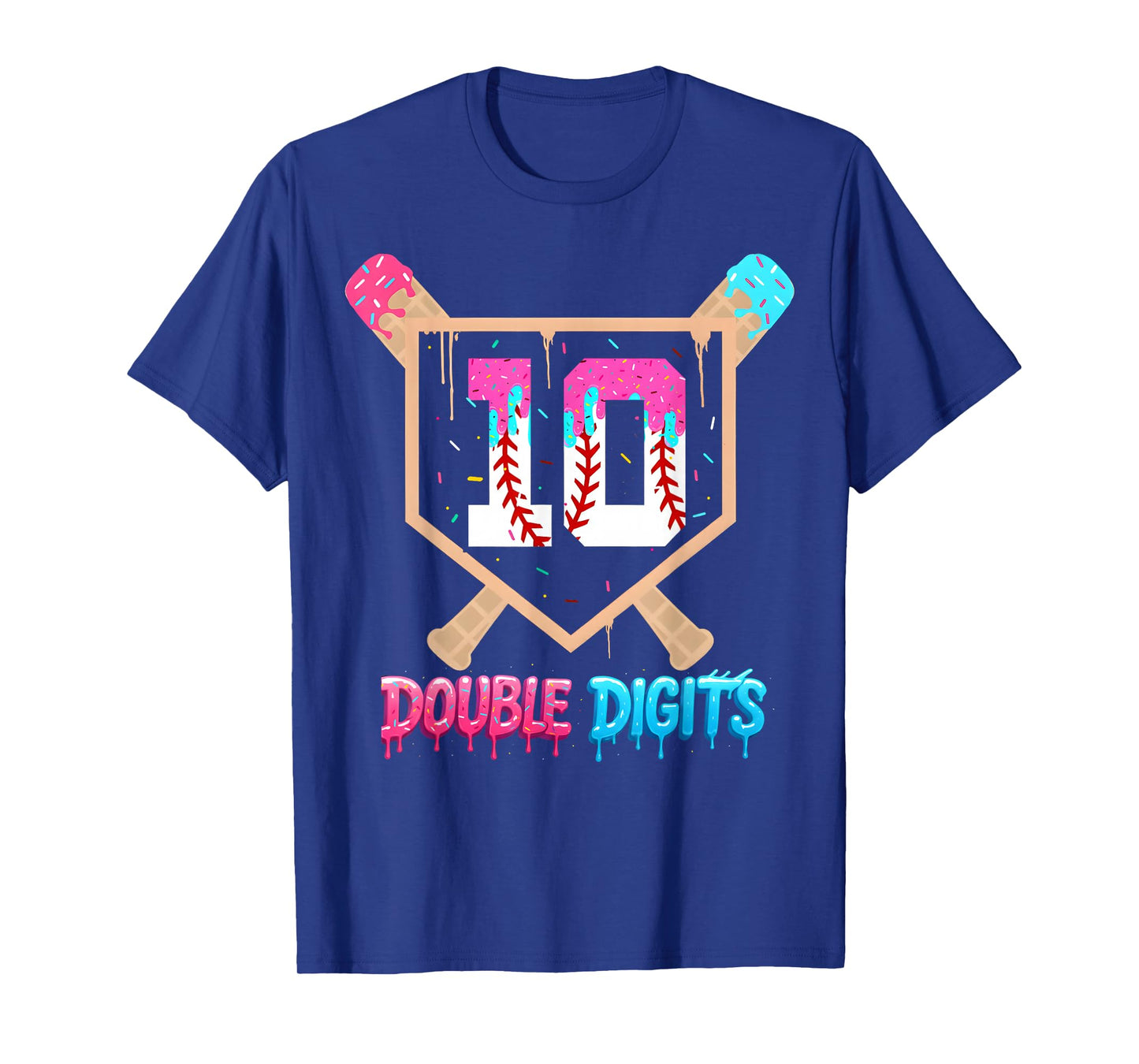 Baseball 10 Year Old Ice Cream Drip 10th Bday Double Digits T-Shirt
