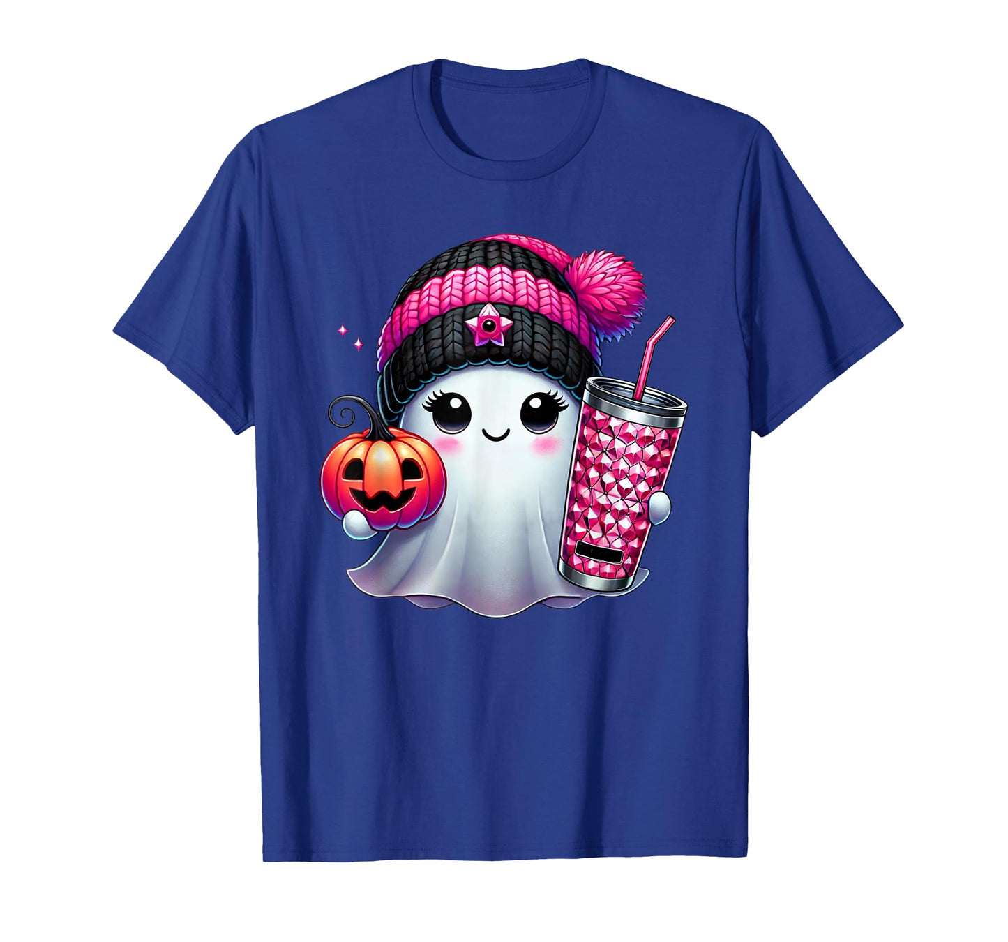 Cute Ghost Drinking Coffee Halloween Ghost Ice Coffee Womens T-Shirt