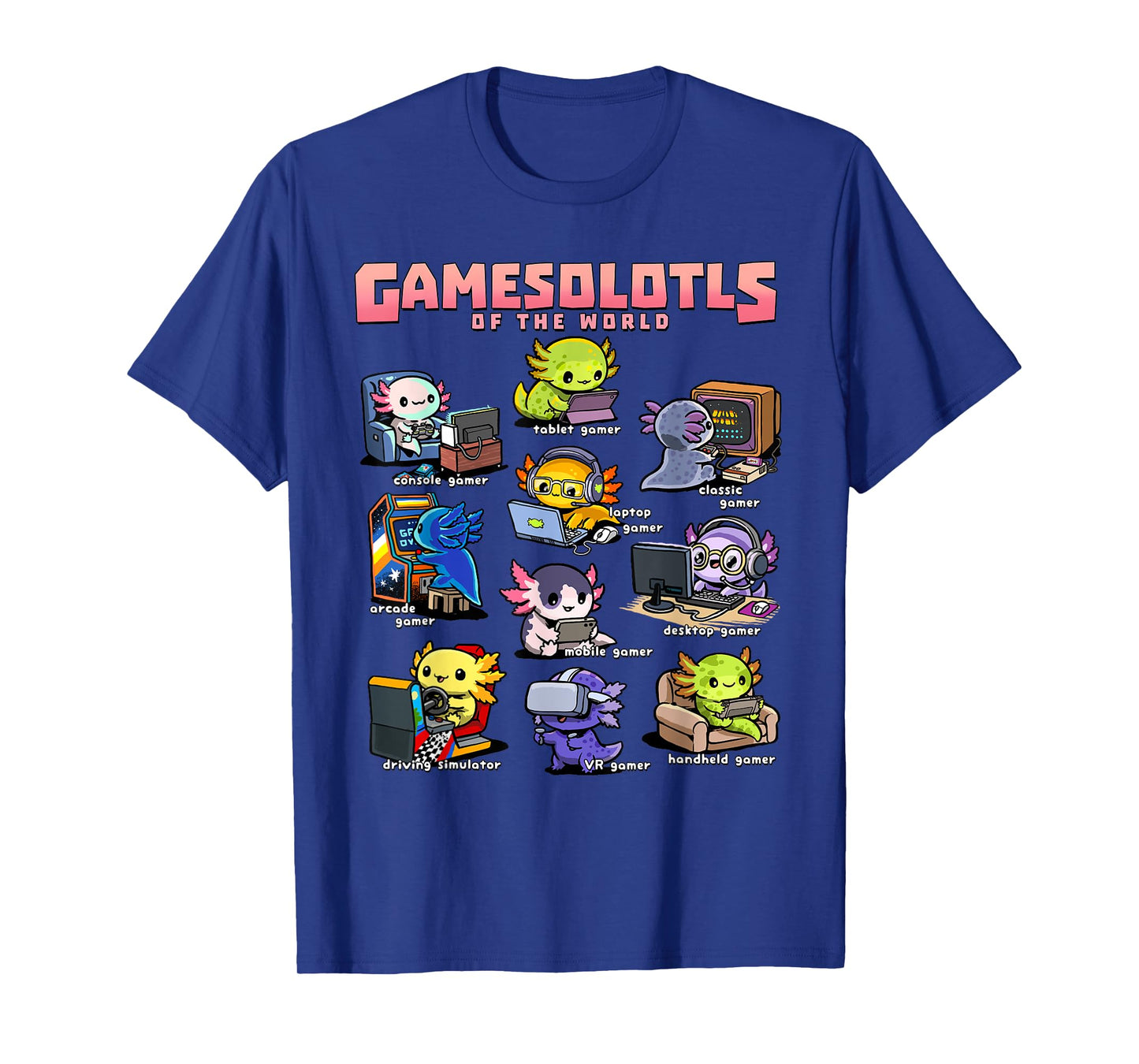 Gamesolotls of the World - Diverse Gamer Axolotl Collection T-Shirt