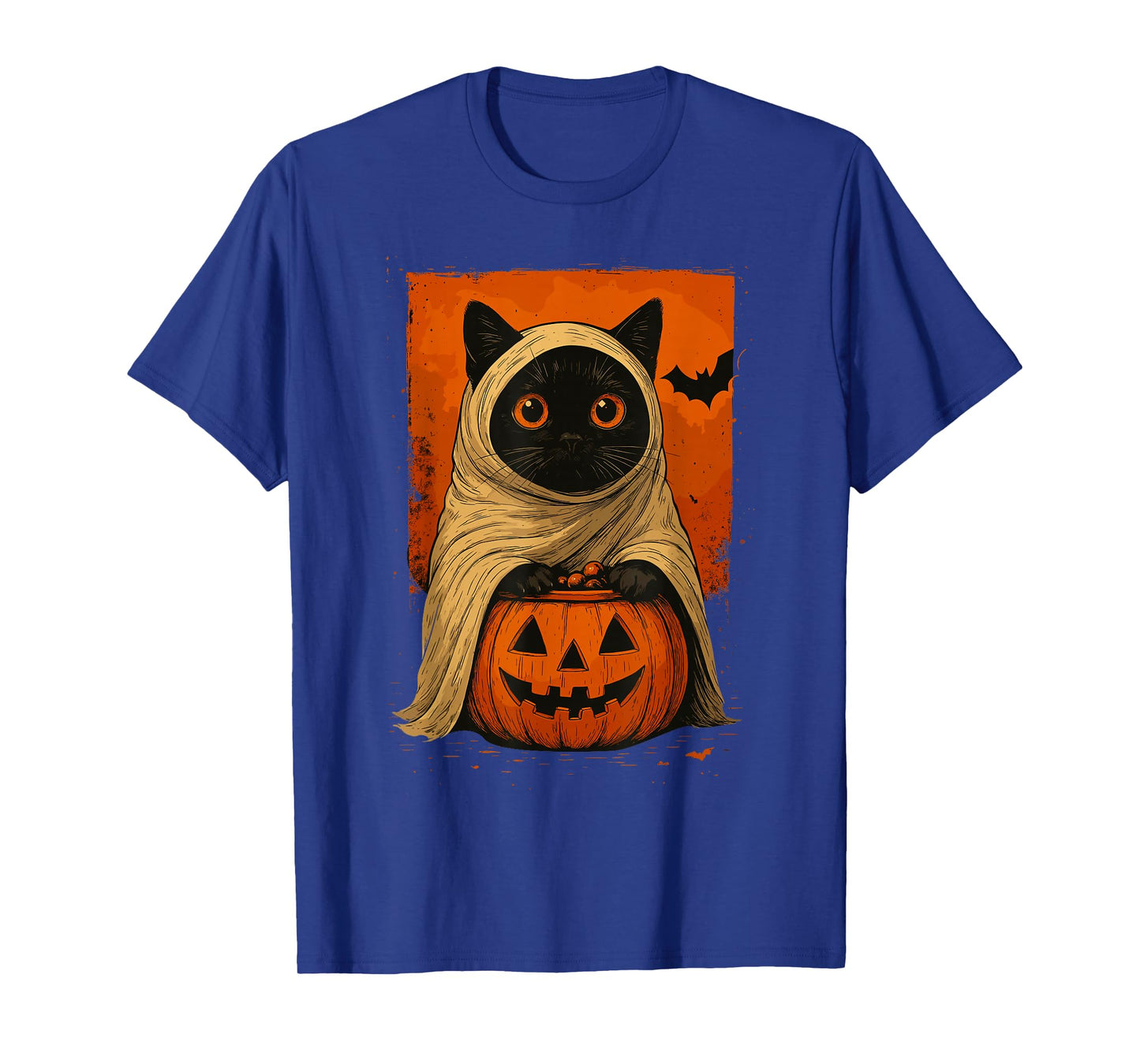 Funny Vintage Black Cat Halloween Pumpkin Spooky Ghost Women T-Shirt