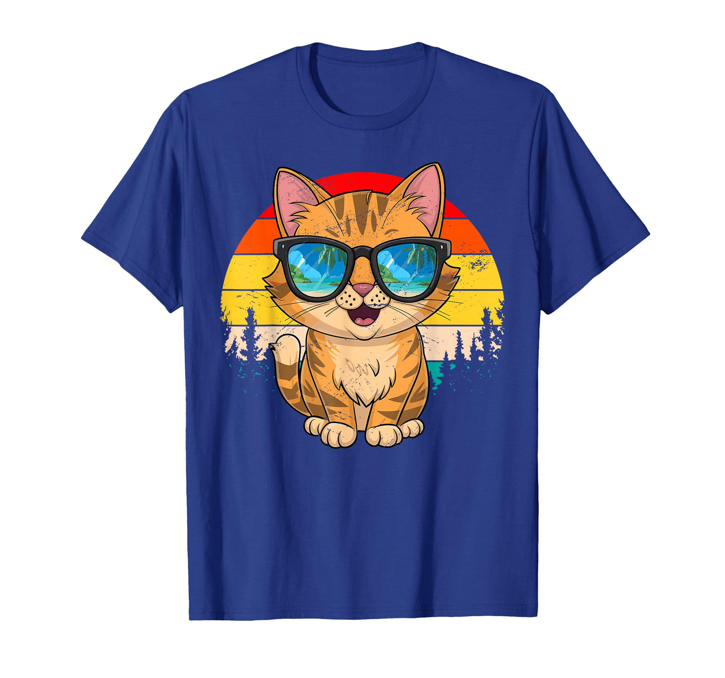 Vintage Style Orange Cat in Sunglasses Retro Design Sunset T-Shirt for Men Women Kids