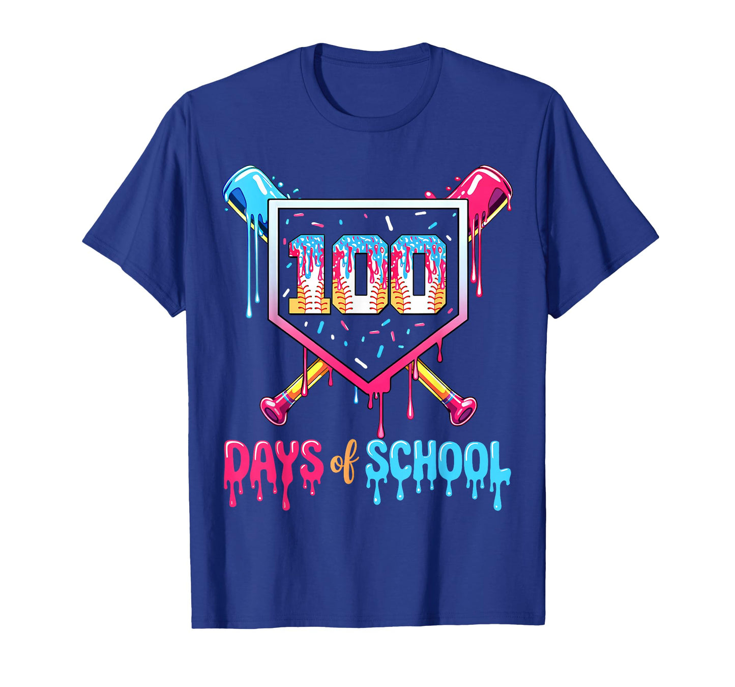 100 Days of School Ice Cream Drip Baseball 100 Days Smarter T-Shirt