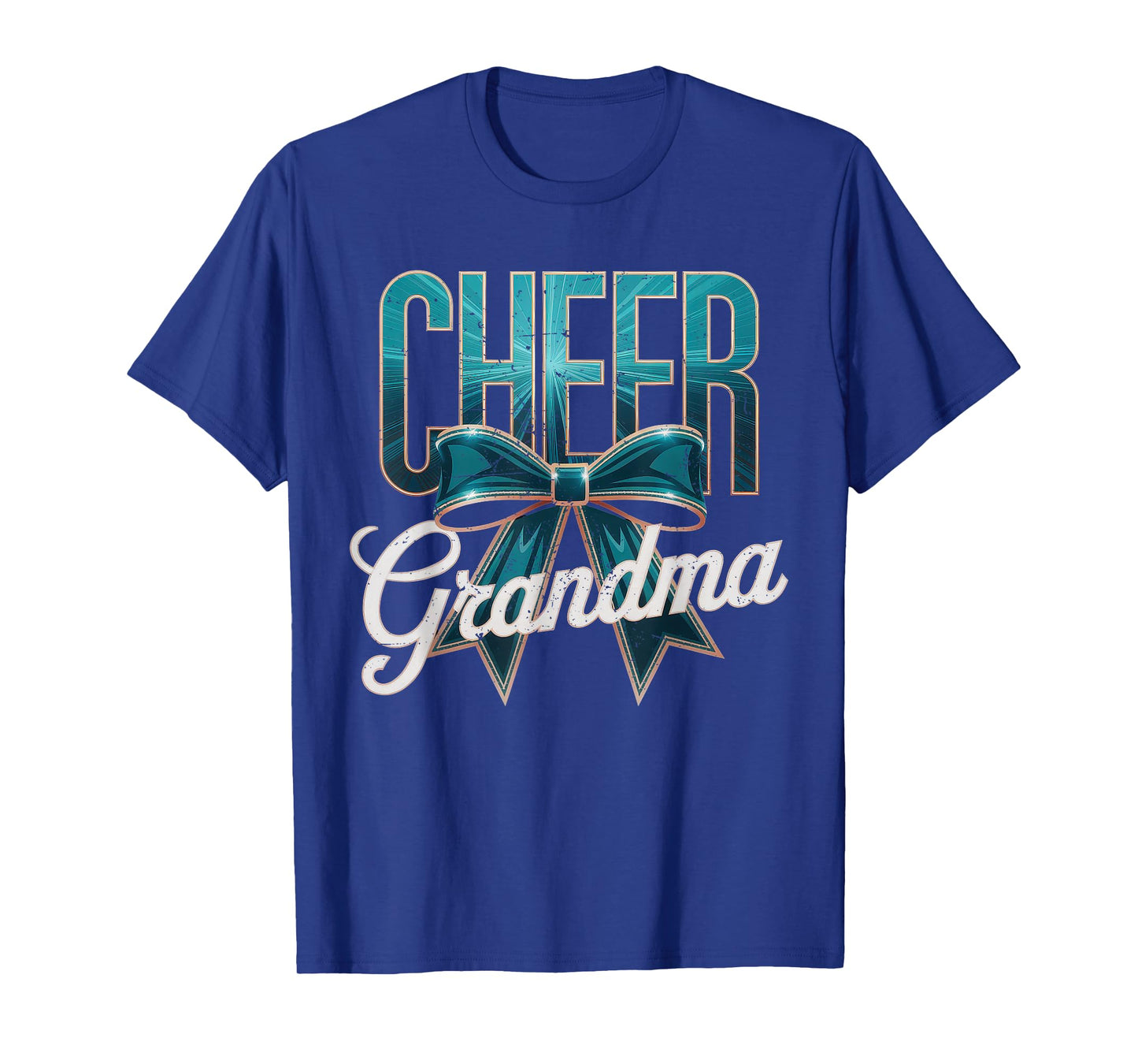 Cheer Grandma Bow Sport Cheerleader Cheerleading Teal Blue T-Shirt