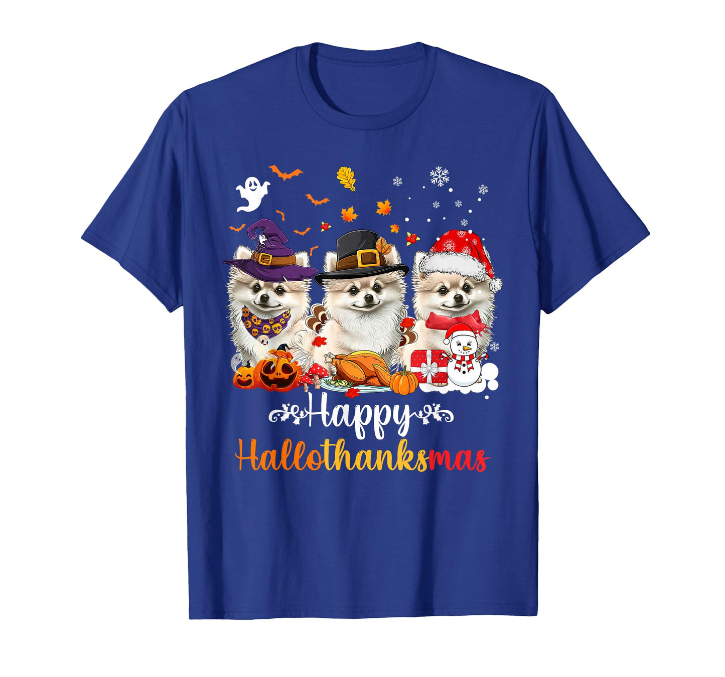 Happy Hallothanksmas Pomeranian Dog Halloween Christmas T-Shirt