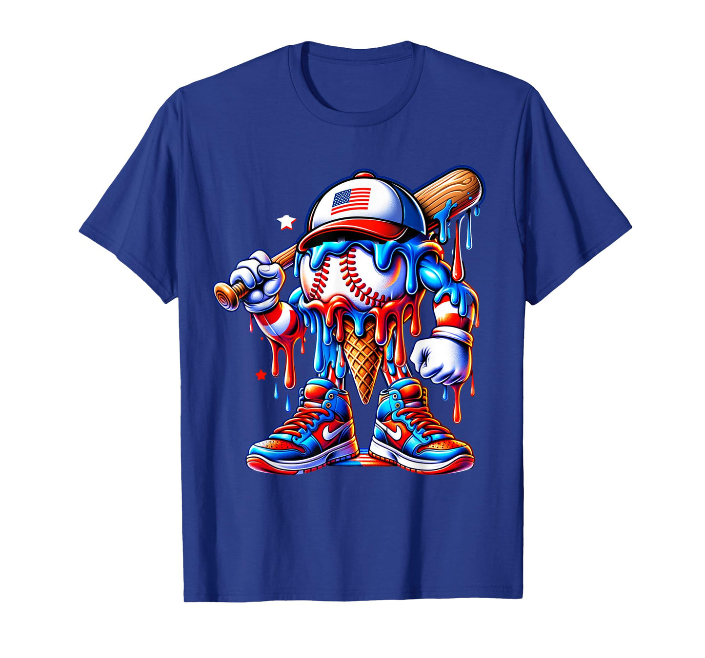 4th of July Red White and Blue Baseball Ice Cream Drip Boys T-Shirt