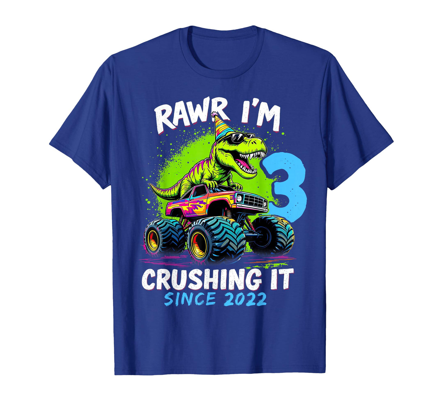 3rd Birthday Monster Truck Dinosaur Party Boys Rawr I'm 3 T-Shirt