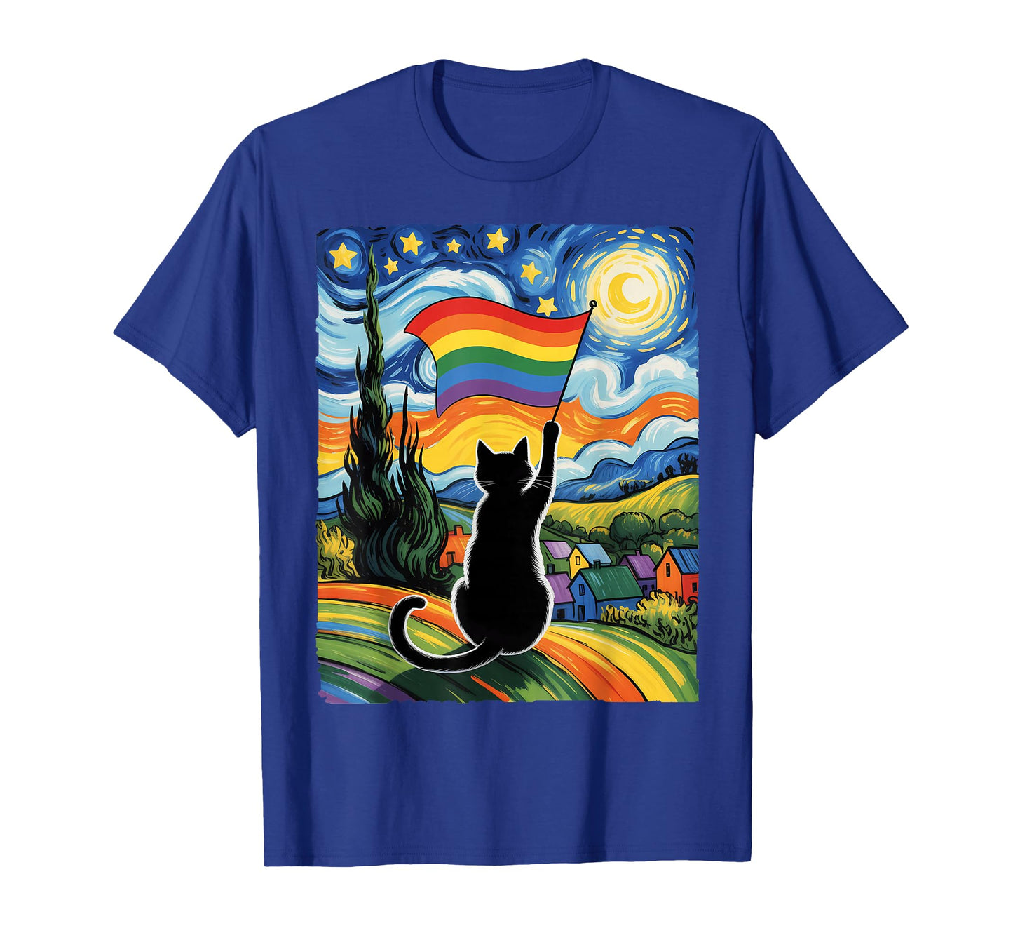Gay Pride Cat Art Cat Starry Night Style LGBTQ Pride Support T-Shirt