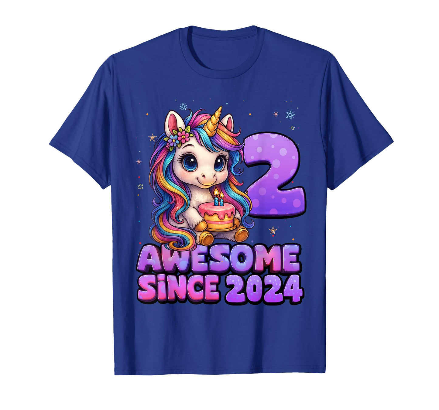 2 Year Old Girl Awesome Since 2024 Unicorn 2nd Birthday Girl T-Shirt