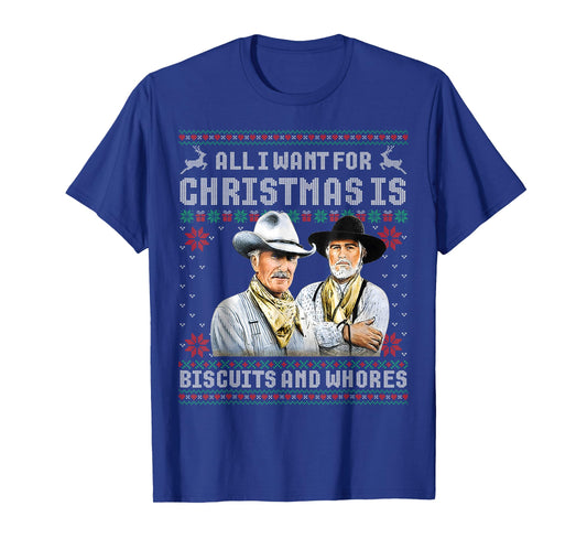 Western Cowboys Biscuits and Whores Christmas Quote Retro T-Shirt